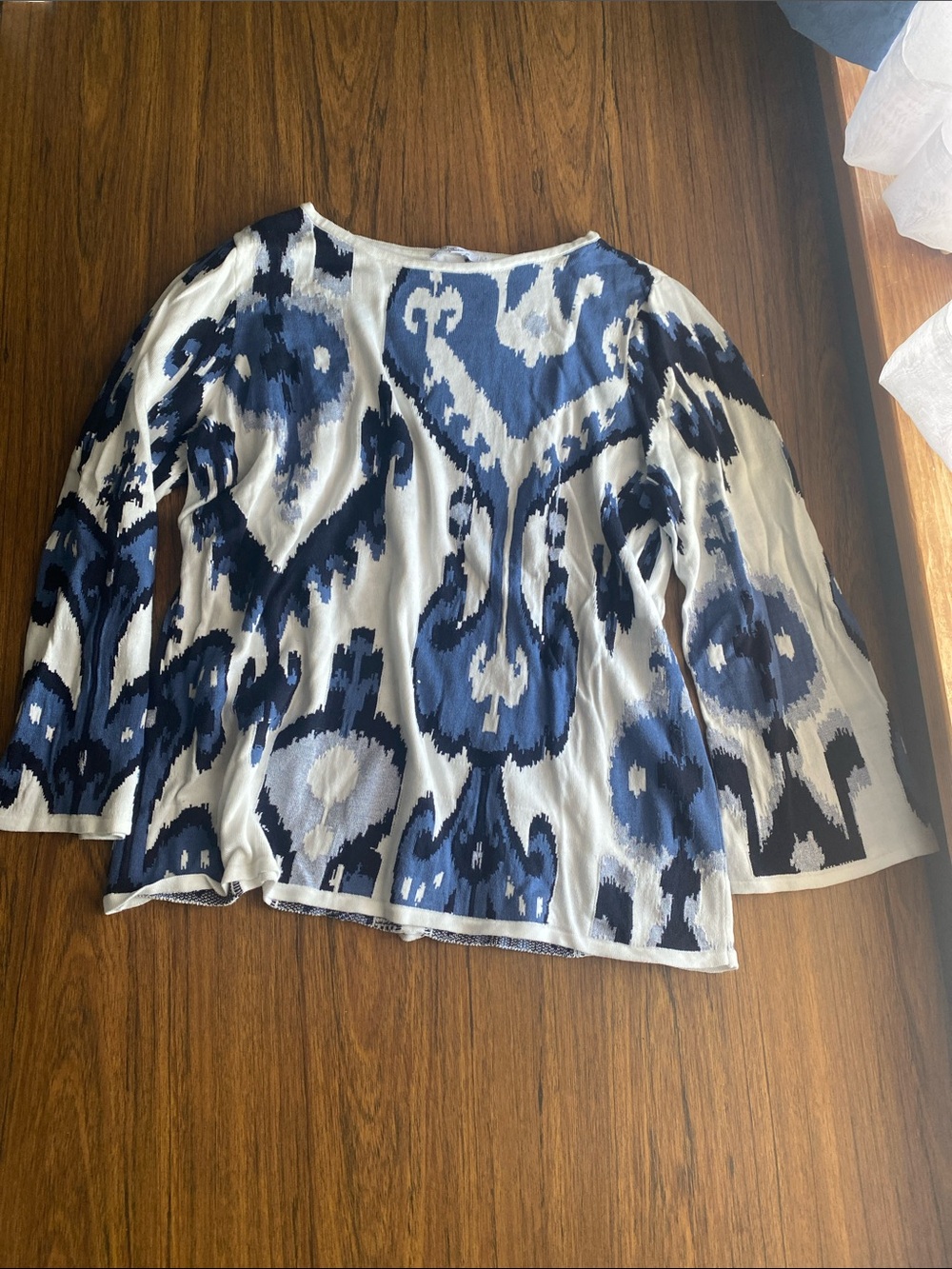Chico's Navy and White Ikat-Print Shirt